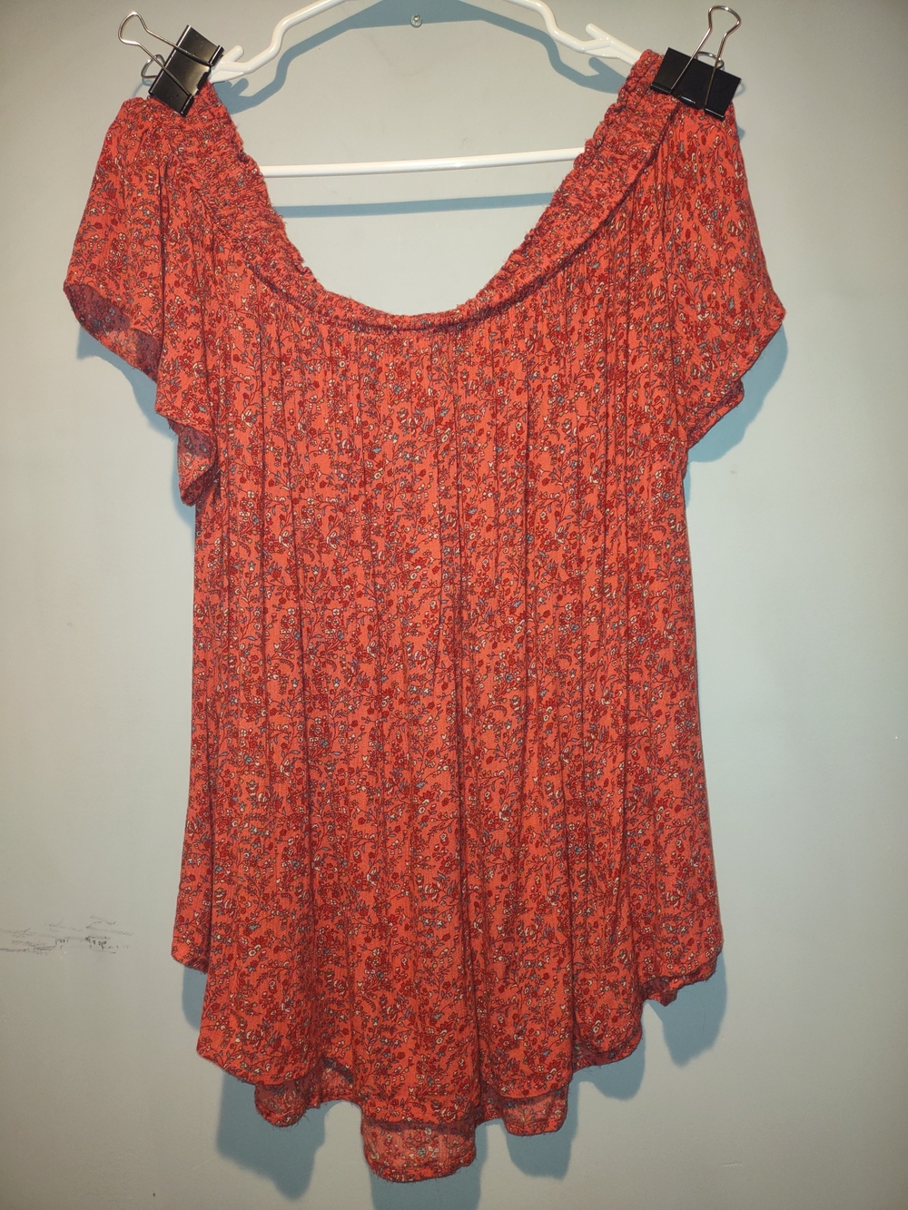 Old Navy Coral Red Floral Off-Shoulder Tunic